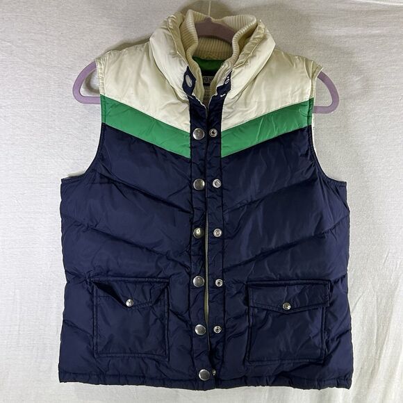 Old Navy Jackets & Blazers - Old Navy Down Puffer Vest Women's Large Green Blue White Zips & Snaps Y2K 90s